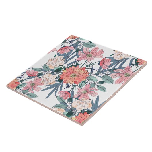 Carreau Elégant rose Fleurs Aquarelle Floral (Côté)