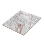 Carreau Élégant Rose Marbre blanc en cuivre or Monogramme (Côté)