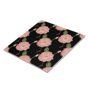 Carreau Elégant rose & or Aquarelle Rose Design noir