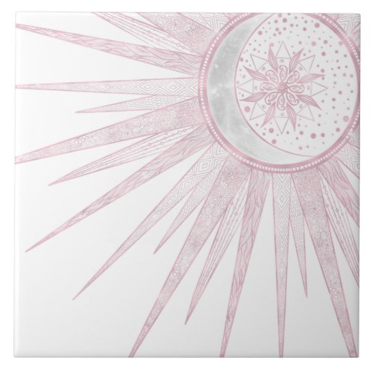 Carreau Elégant rose Sun Moon Doodle Mandala White Design (Devant)