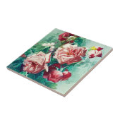 Carreau Elégant rose Vintage Roses Aquarelle Peinture (Côté)