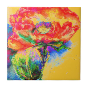 Carreau Elégant rouge aquarelle floral Rouge Poppy