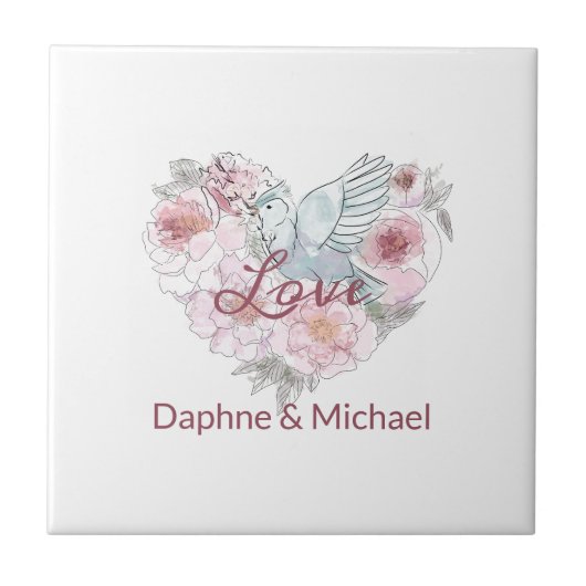 Carreau Elegant Rustic Pink Moderne Chic Heart Script (Devant)