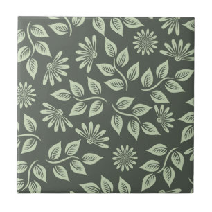 Carreau Élégant Sage Green Vintage Floral
