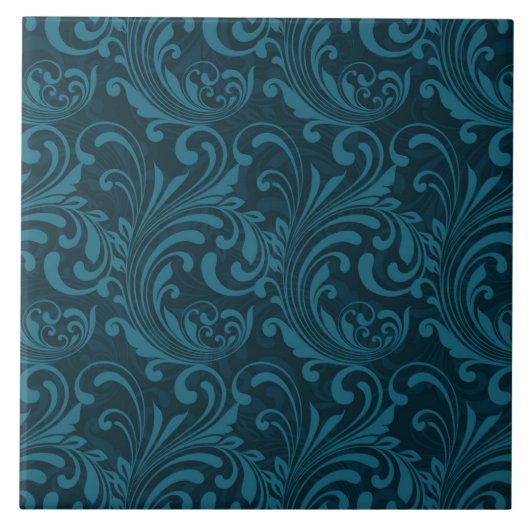 Carreau Elegant Teal Blue Baroque Floral Pattern (Devant)