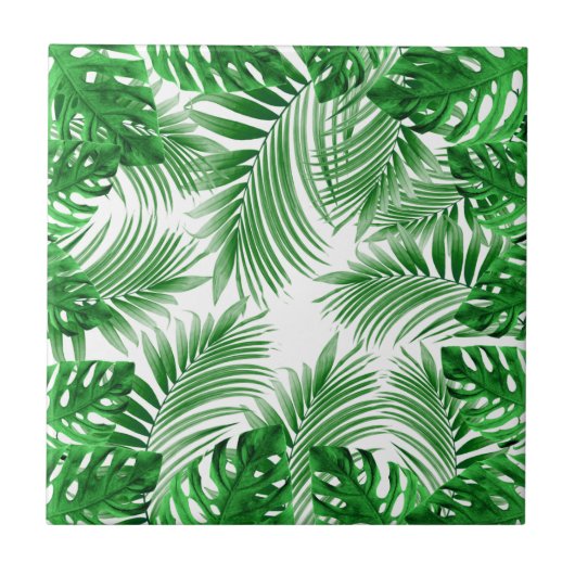 Carreau elegant Tropical green palm leaf pattern (Devant)