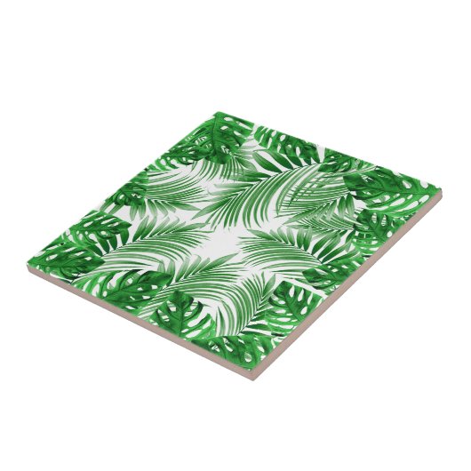 Carreau elegant Tropical green palm leaf pattern (Côté)