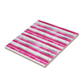 Carreau Elegant Valentine Pink Silver Hearts on Striped (Côté)