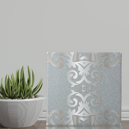 Carreau Élégant Vintage baroque brillant argent Damask