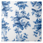 Carreau Elegant Vintage China Blue Roses<br><div class="desc">Elégantes et chic rangées de vintages romantiques peints en porcelaine bleu chine et feuillage sur arrière - plan blanc propre.</div>