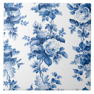 Carreau Elegant Vintage China Blue Roses