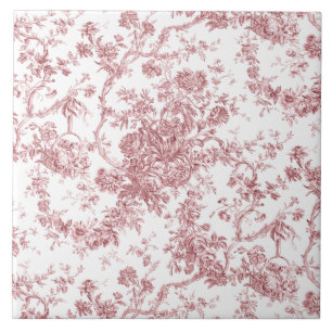 Carreau Élégant Vintage Français gravé Floral Toile-rose