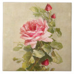 Carreau Elegant Vintage Pink Roses<br><div class="desc">Jolie pulvérisation d'élégantes roses vintages et roses aux tons chauds sur arrière - plan artisanal peint.</div>
