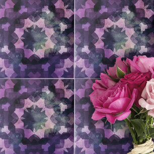 Carreau Élégant violet noir complexe Motif géométrique