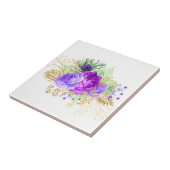 Carreau Élégant violet Rose Fleur or Feuilles Floral (Côté)