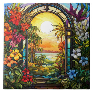 Carreau élégant vitrail de jardin