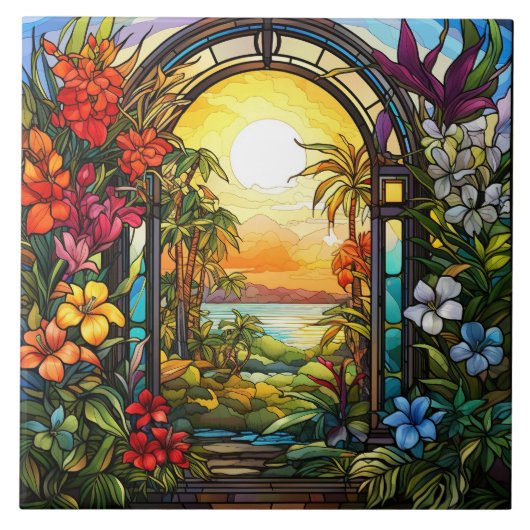 Carreau élégant vitrail de jardin (Devant)