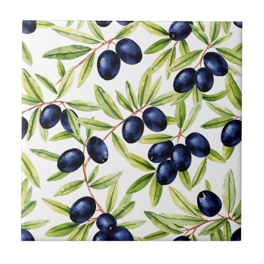 Carreau Elegant Watercolor Black Olives Seamless Pattern (Devant)