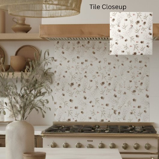 Carreau Elegant Watercolor Woodland Winterberry Pattern