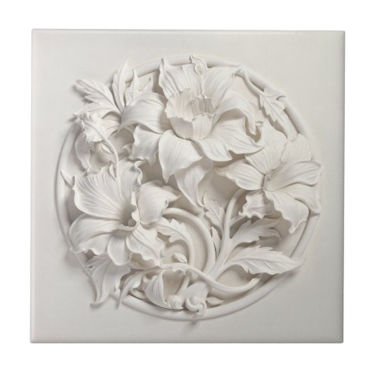 Carreau Elegant White Faux Relief Flowers (Devant)