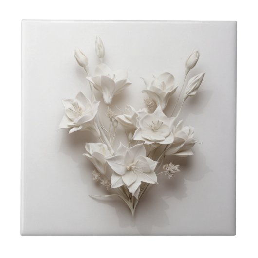 Carreau Elegant White Faux Relief Flowers (Devant)