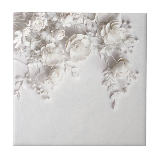 Carreau Elegant White Faux Relief Roses (Devant)
