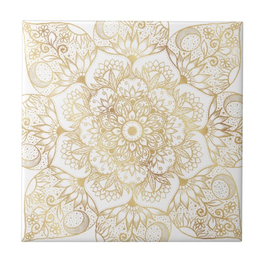 Carreau Elegant White Gold Mandala Floral  (Devant)
