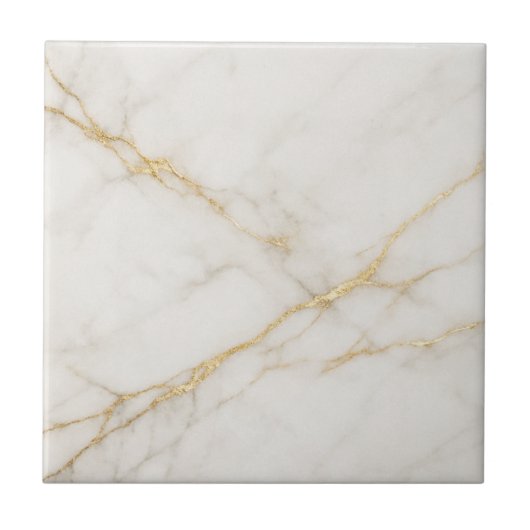 Carreau Elegant White Marble with Gold Veins Ceramic Tile (Devant)