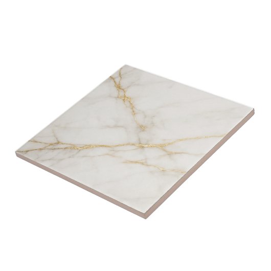 Carreau Elegant White Marble with Gold Veins Ceramic Tile (Côté)