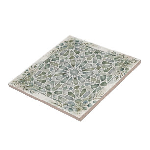 Carreau Élégant Zellij Marocain Aquarelle Vert Sauge