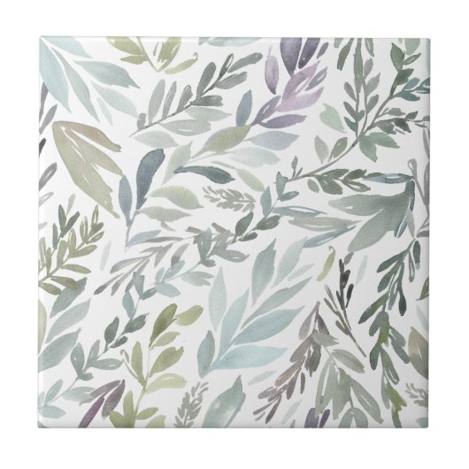 Carreau Elégante aquarelle Bleue Vert Botanique (Devant)