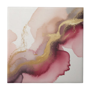 Carreau Élégante Art à l'aquarelle Bourgogne et Or