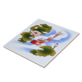 Carreau Élégante carpe de koi dans un étang de lotus (Côté)