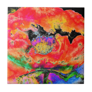 Carreau Elégante couleur abstraite rouge florale noir