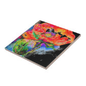 Carreau Elégante couleur abstraite rouge florale noir (Côté)