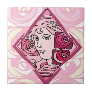Carreau Élégante femme Rose Art Nouveau