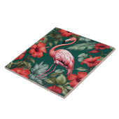 Carreau Elégante Flamant rose Hibiscus Fleurs Emerald Gree (Côté)