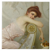 Carreau Élégante Jeune Dame Qui A Frappé Son Chien Chiot (Devant)