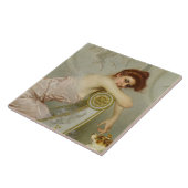 Carreau Élégante Jeune Dame Qui A Frappé Son Chien Chiot (Côté)