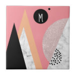 Carreau Elégante parties scintillant d'or rose géométrique<br><div class="desc">Design abstrait moderne avec des figures géométriques en parties scintillant d'or rose,  marbre blanc,  orange,  noir et rose.</div>