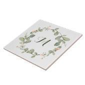 Carreau Élégante Pêche Vintage Roses verdure Monogramme (Côté)