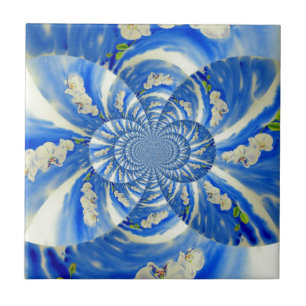 Carreau Elégante peinture à l'aquarelle d'orchidée blanche