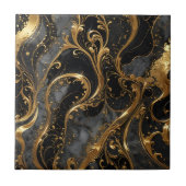 Carreau Élégante perruque noire et or avec accents de marb (Devant)