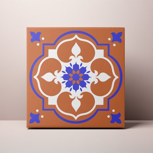 Carreau Elégante Terracotta et Fleur bleue Azulejo