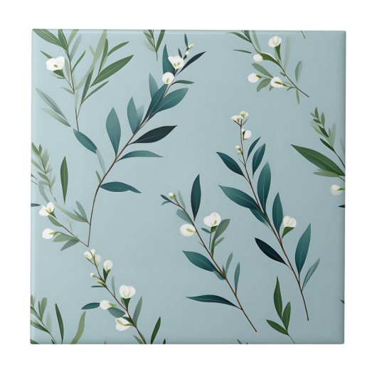 Carreau Elégante Verdure Sur Bleu Doux Et Doux (Devant)