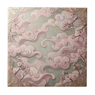 Carreau Élégantes volutes Art nouveau de fleurs de cerisie