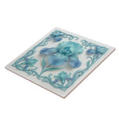 Carreau Élégants lys stylisés Art Déco bleus (Côté)