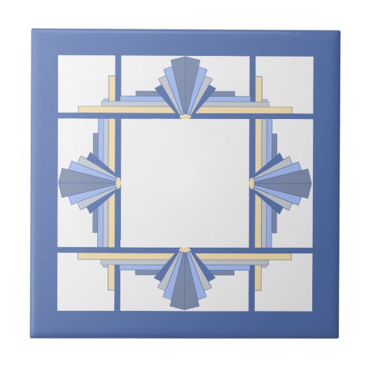 Carreau Éléments Art déco en bleu crème et cendres (Devant)