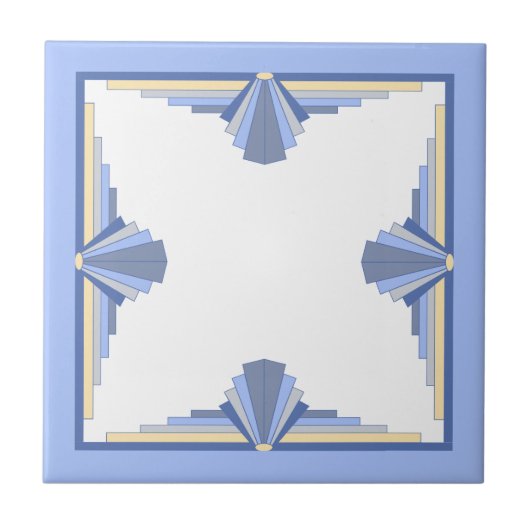 Carreau Éléments Art déco en bleu crème et cendres (Devant)