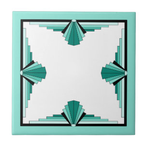 Carreau Éléments Art déco en vert turquoise et noir